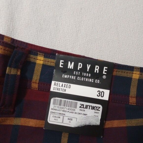 Empyre Men's Shorts‎ Size 30 NEW WITH TAGS Red Plaid Relaxed Fit Cotton Spandex - Picture 5 of 10